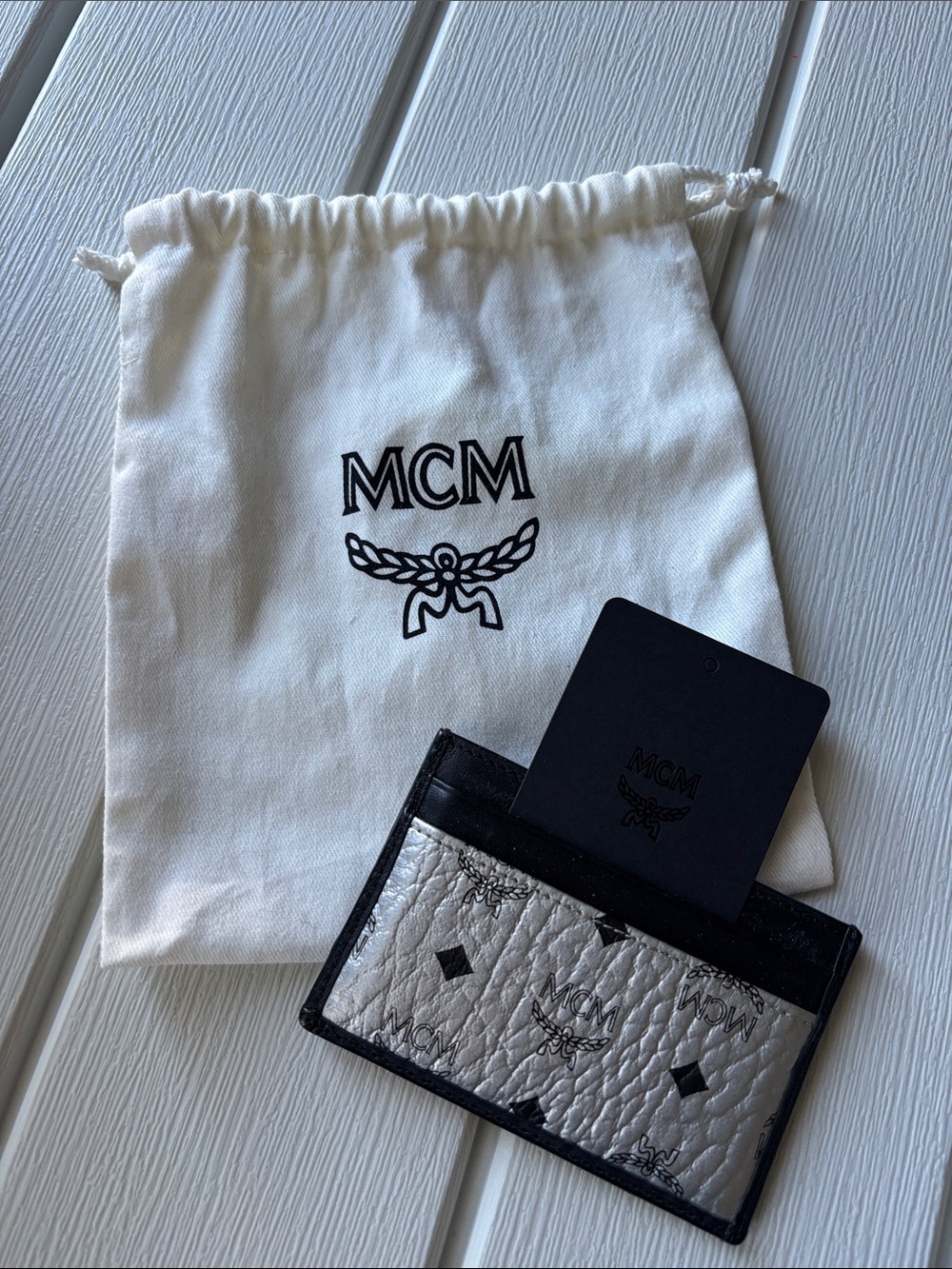 MCM Silver and Black Logo Card Holder
